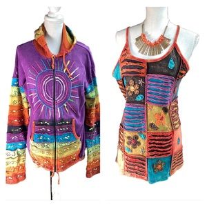 Boho Hippie Hand-Painted Tank Top & Hoodie Set  B25